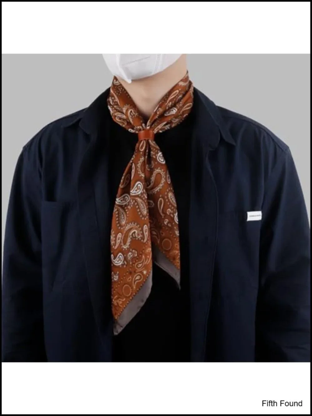 Polyester Square Silk Feeling Neck Scarf Bandana with Split Leather Ring